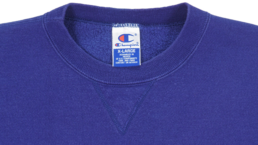 Champion - Blue Big Spell-Out Crew Neck Sweatshirt 1990s X-Large Vintage Retro