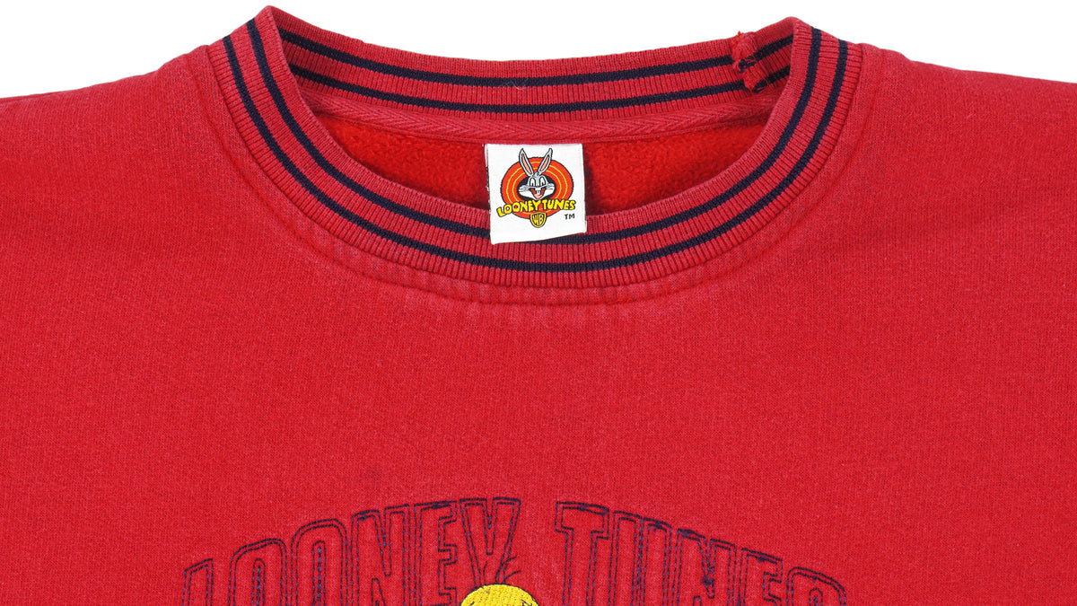Looney Tunes - Tweety Embroidered Spell-Out Sweatshirt 1990s Medium Vintage Retro