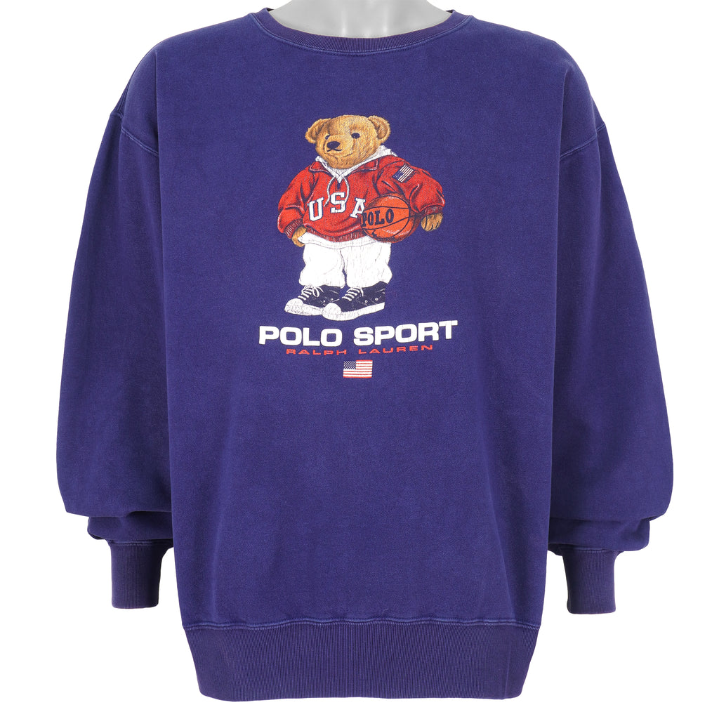 Ralph Lauren - Polo Bear Sports Spell-Out Crew Neck Sweatshirt 1980s Large Vintage Retro