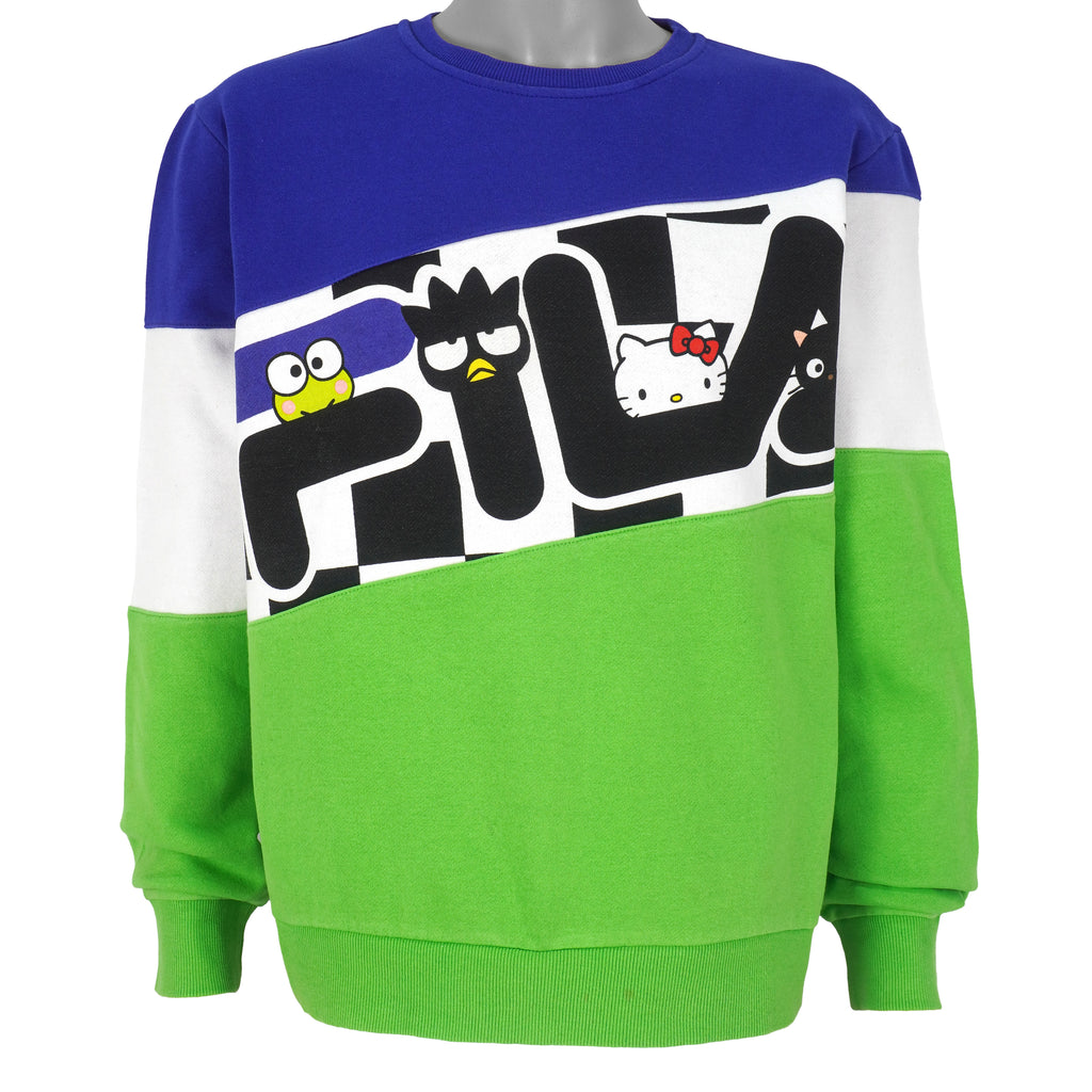 Fila - Green, White & Blue Spell-Out Crew Neck Sweatshirt 1990s Small Vintage Retro