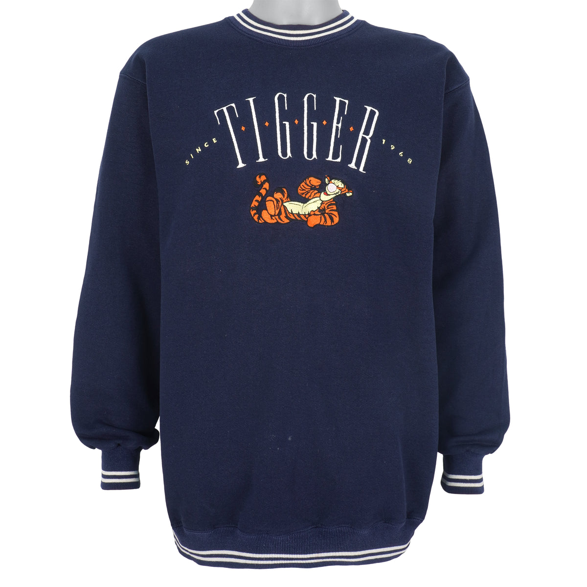 Disney - Blue Tigger Embroidered Crew Neck Sweatshirt 1990s Large Vintage Retro