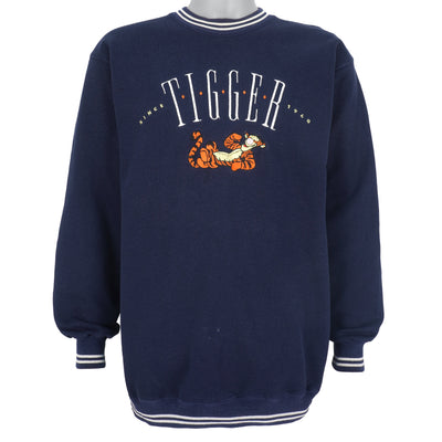Disney - Blue Tigger Embroidered Crew Neck Sweatshirt 1990s Large