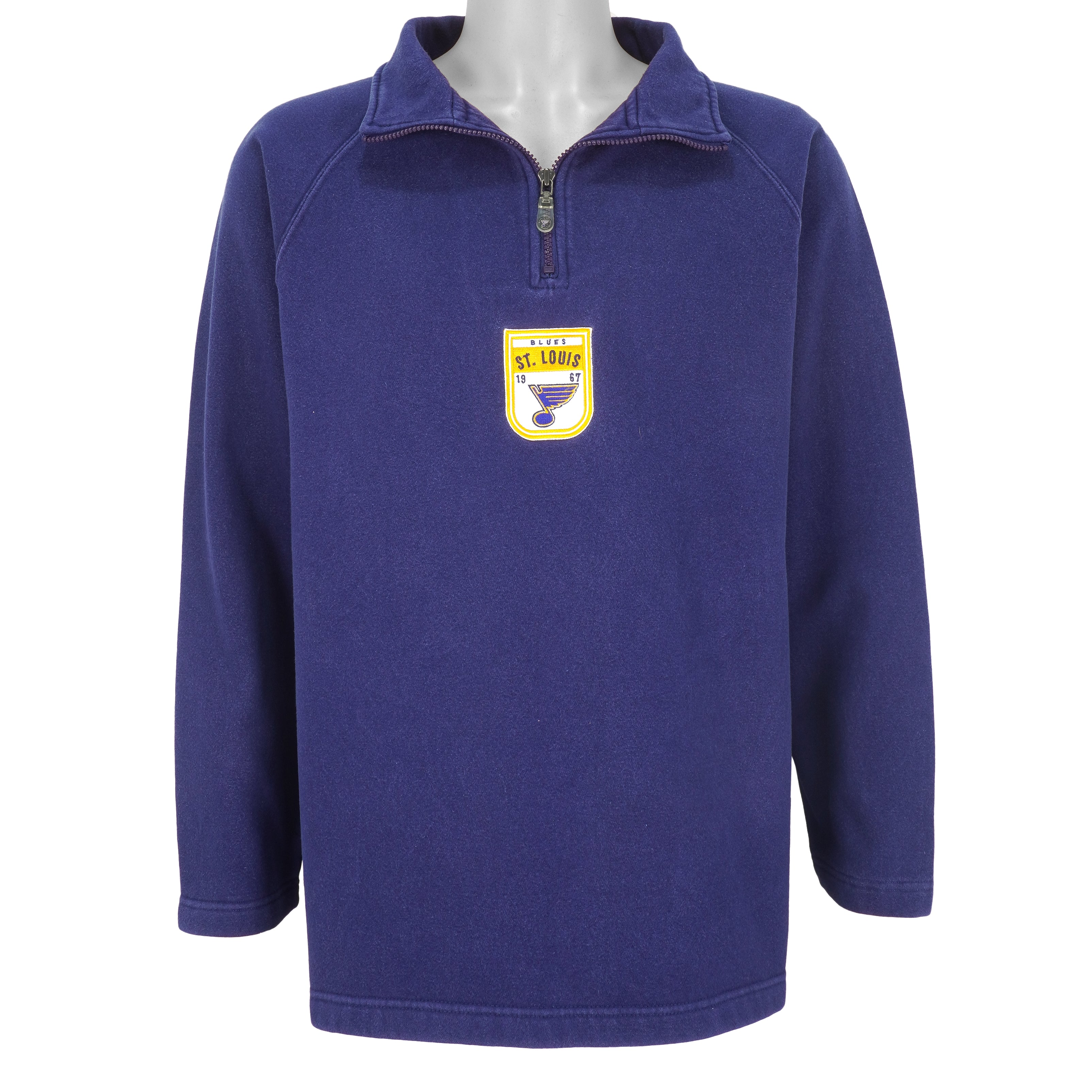 Nike - St. Louis Blues  1/4 Zip Spell-Out Sweatshirt 1990s Medium Vintage Retro Hockey