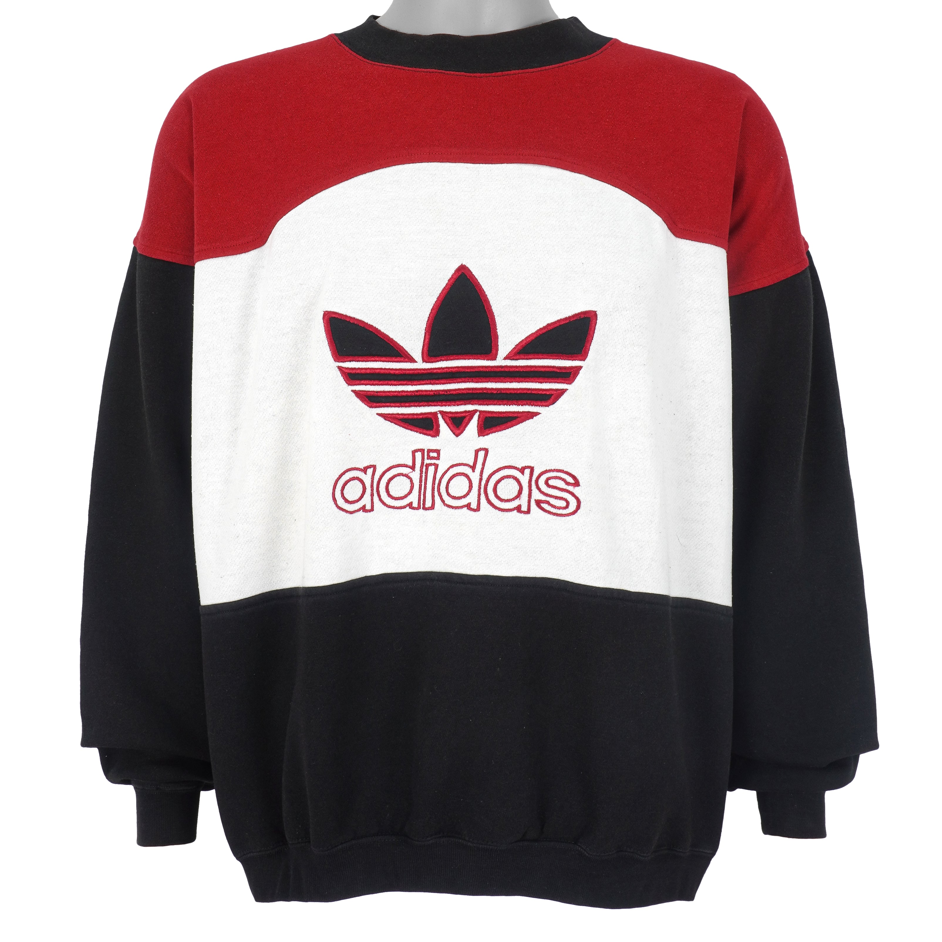 Adidas - Black & White Spell-Out Crew Neck Sweatshirt 1990s Large Vintage Retro