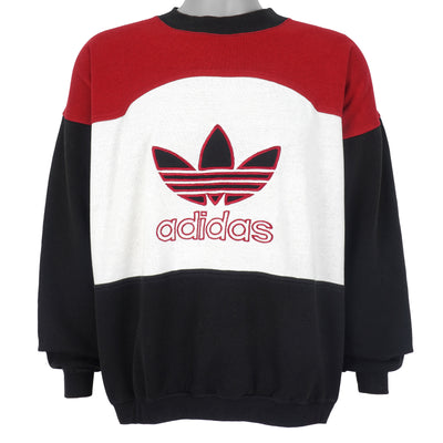 Adidas - Black & White Spell-Out Crew Neck Sweatshirt 1990s Large