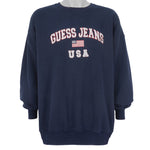Guess - Blue Spell-Out Crew Neck Sweatshirt 1990s XX-Large