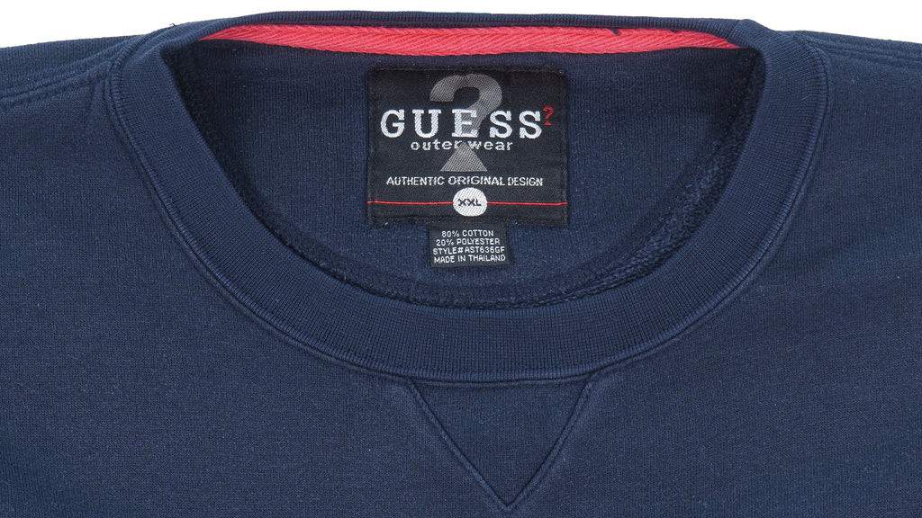 Guess - Blue Spell-Out Crew Neck Sweatshirt 1990s XX-Large Vintage Retro