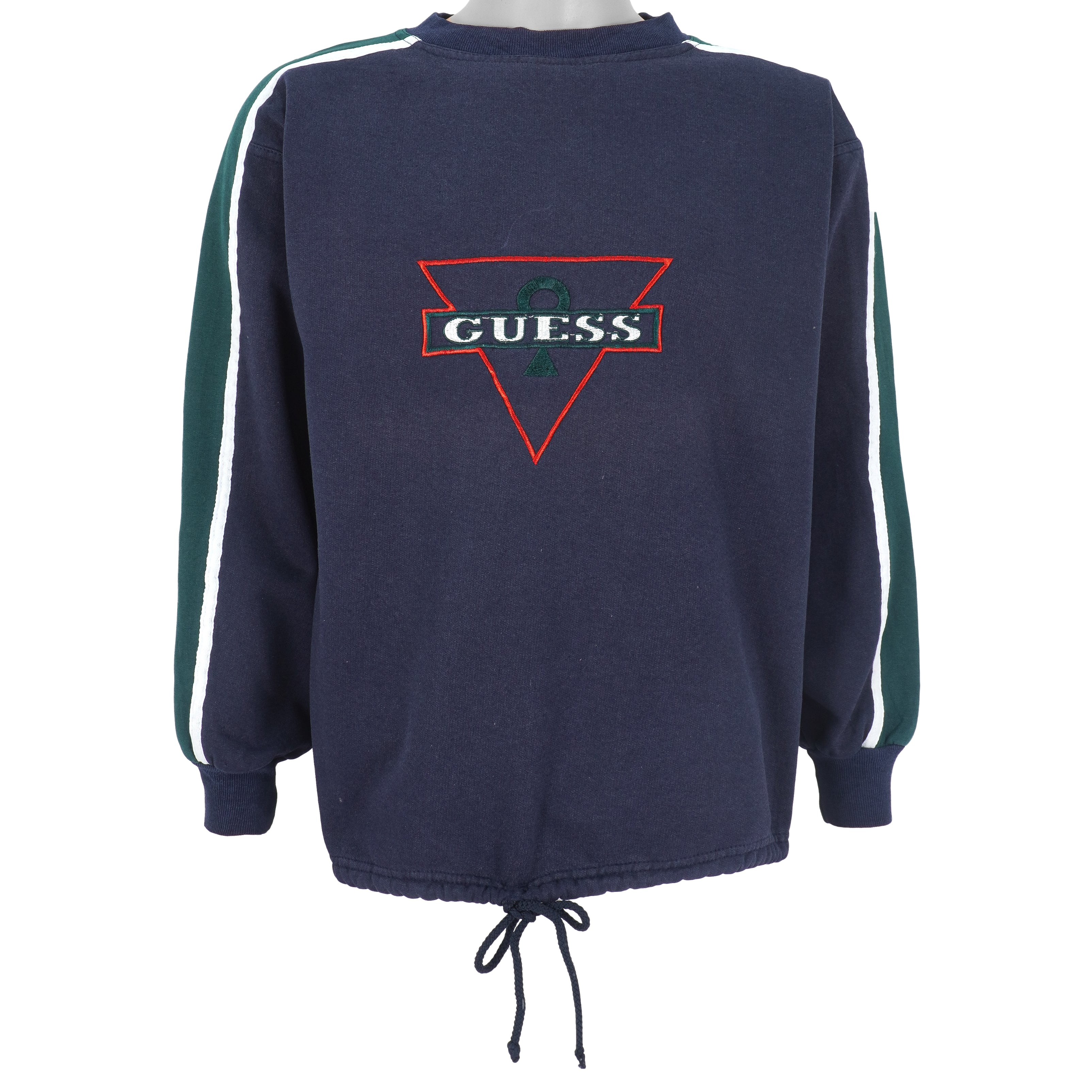 Guess - Dark Blue Spell-Out Crew Neck Sweatshirt 1990s Large Vintage Retro