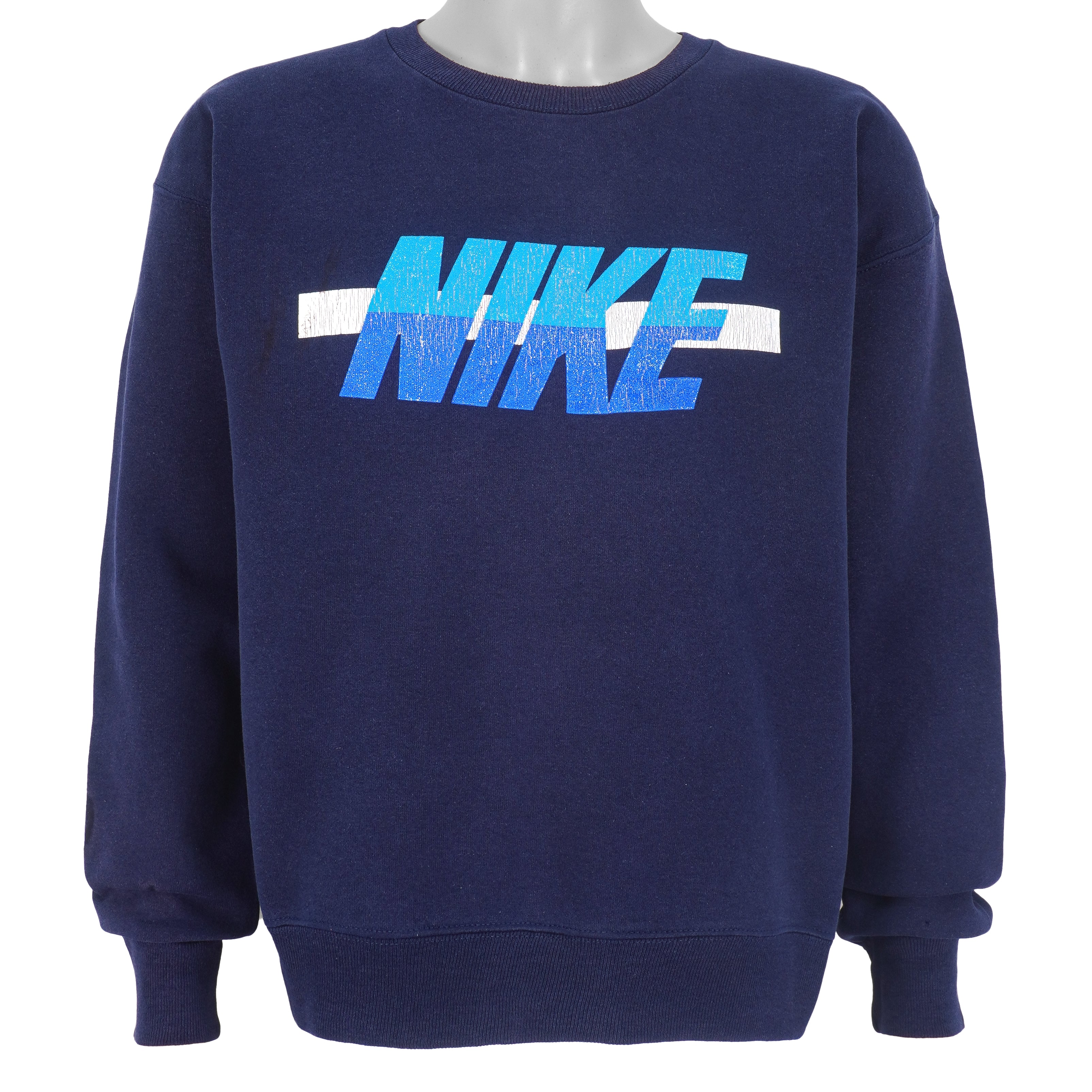 Nike - Blue Spell-Out Crew Neck Sweatshirt 1990s Large Vintage Retro