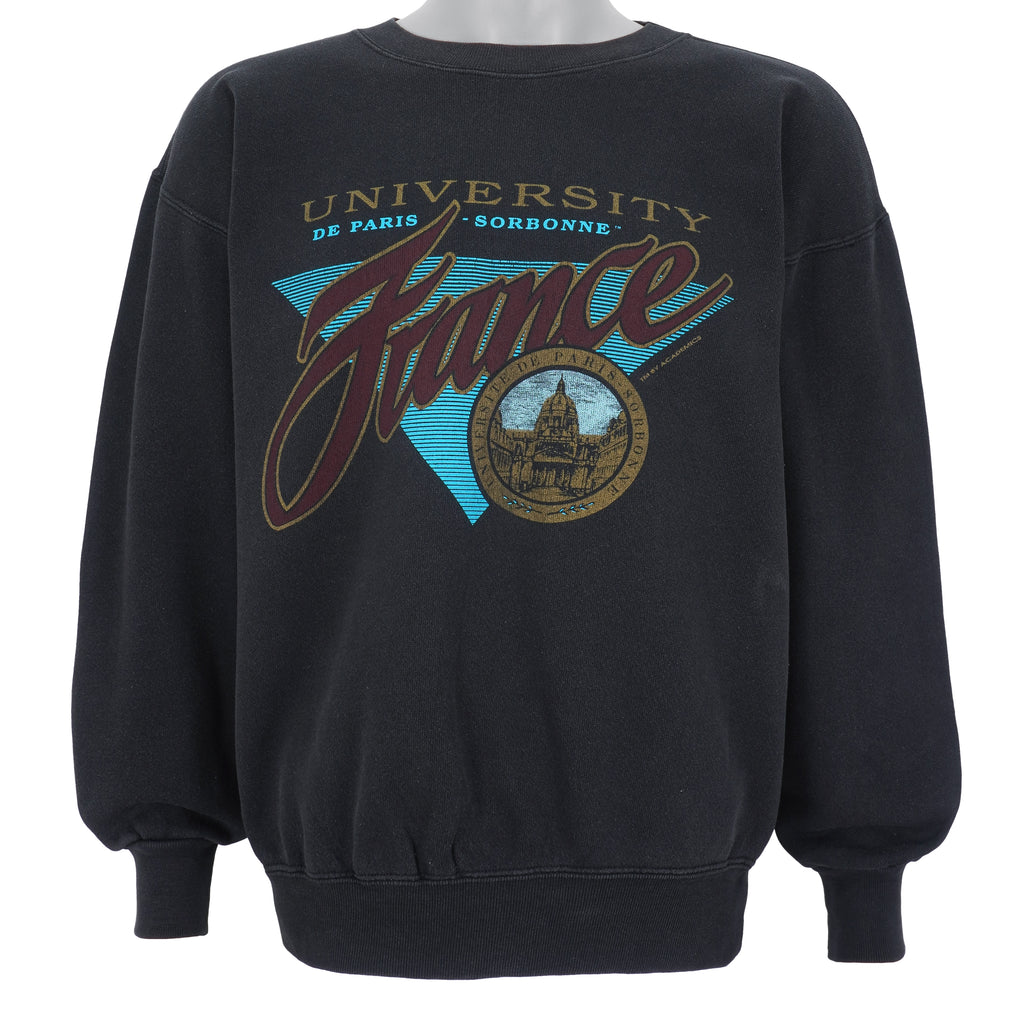 Vintage (H.L.Miler Gold) - University of France Crew Neck Sweatshirt 1990s Medium Vintage Retro