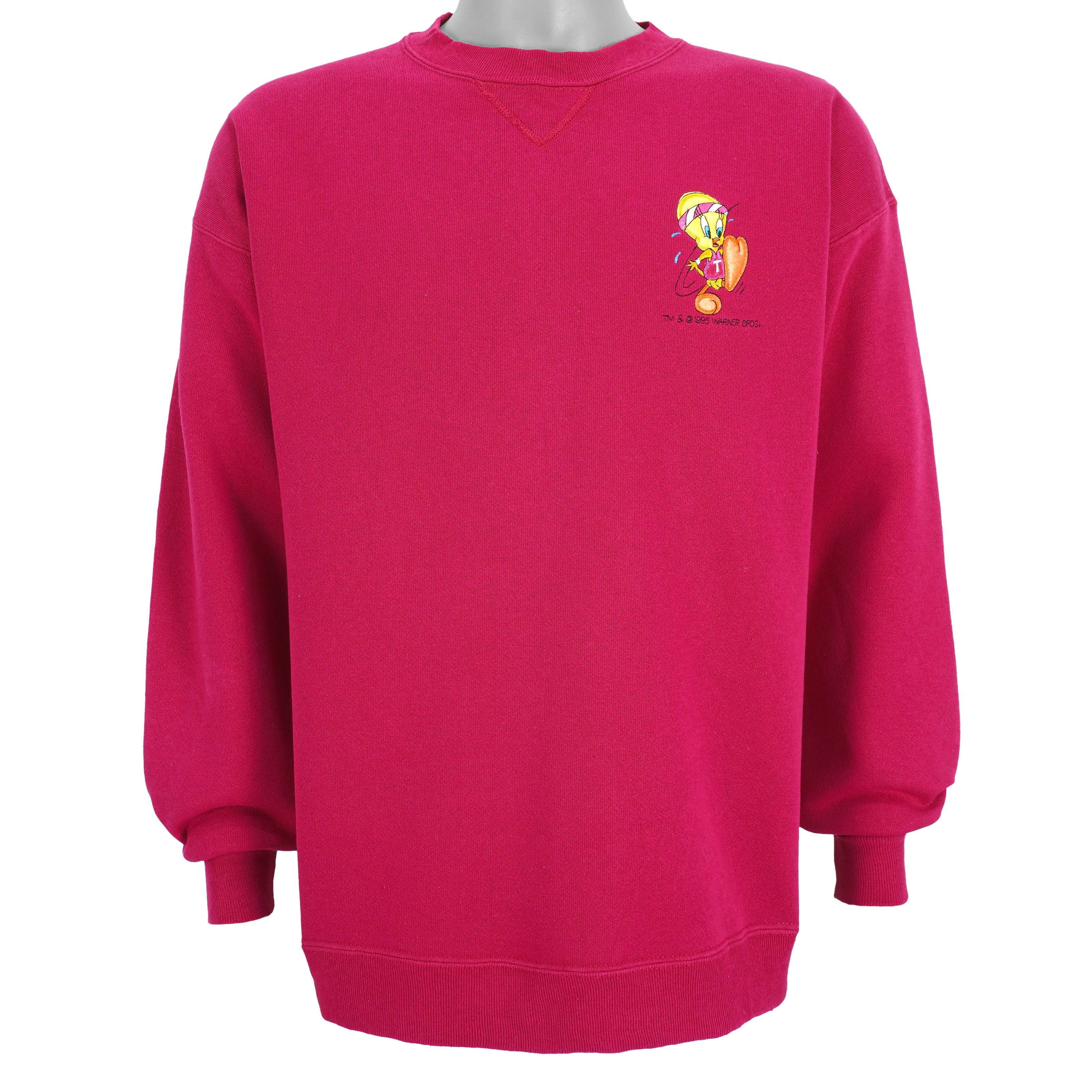 Looney Tunes (Signal Sport) - Tweety Embroidered Crew Neck Sweatshirt 1995 X-Large Vintage Retro