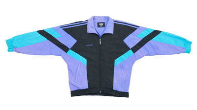 Adidas - Black & Blue Colorblock Windbreaker 1990s Large