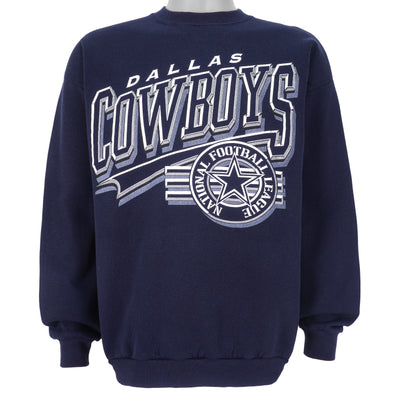 NFL (Logo 7) - Dallas Cowboys Spell-Out Crew Neck Sweatshirt 1990s Large