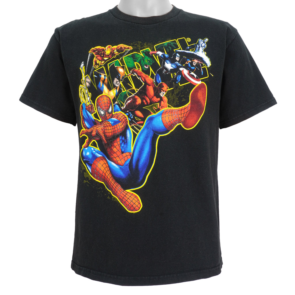 Marvel - Black Spiderman and Friends T-Shirt X-Large Vintage Retro