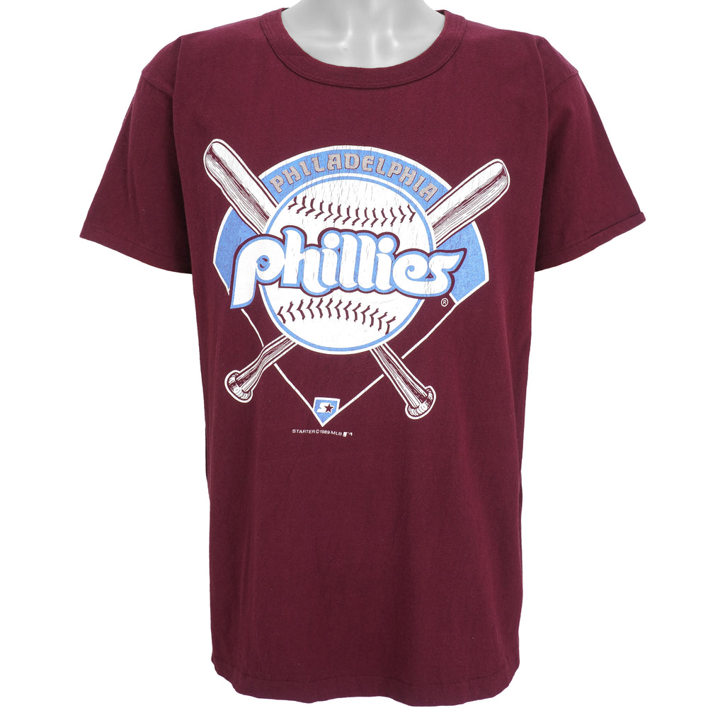 Starter - Philadelphia Phillies Spell-Out T-Shirt 1989 Large Vintage Retro Baseball
