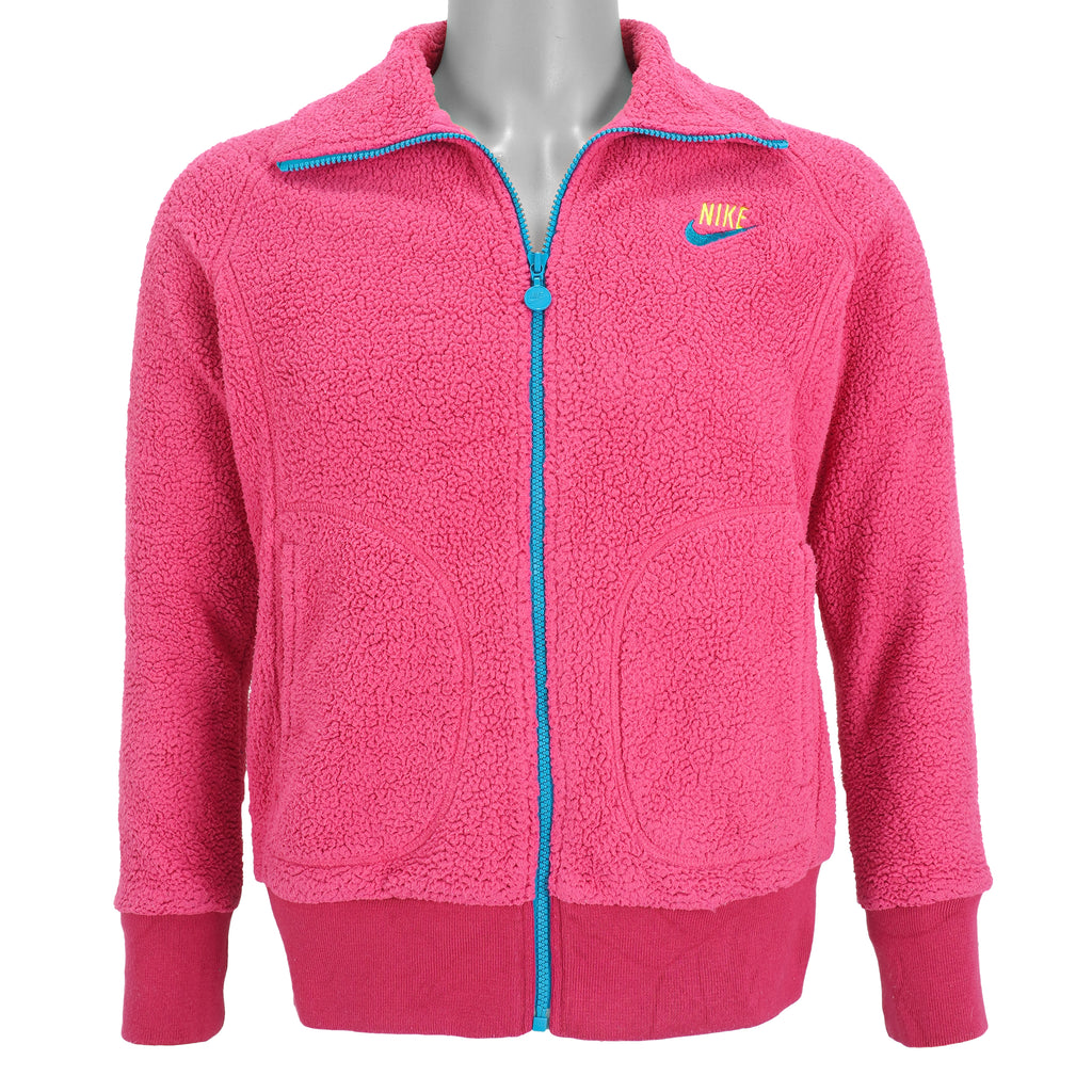 Nike - Pink Fleece Zip-Up Sweatshirt 1990s Medium Vintage Retro