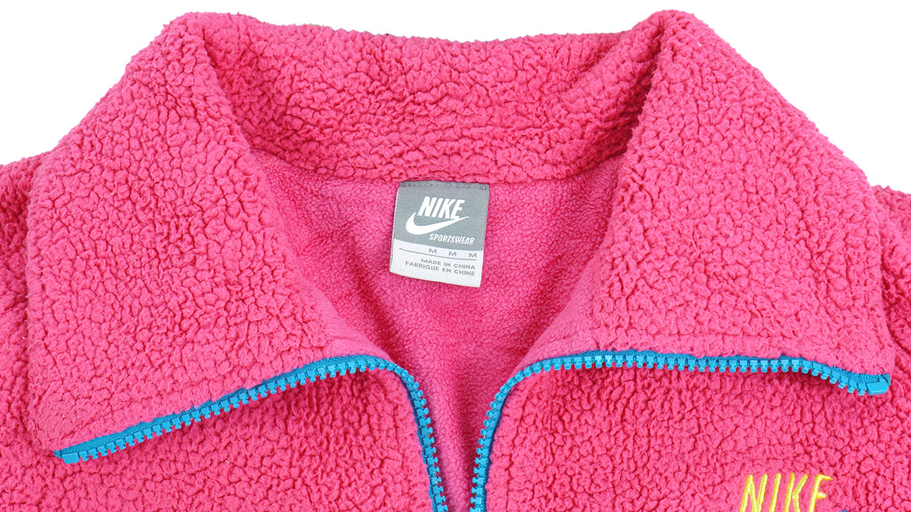Nike - Pink Fleece Zip-Up Sweatshirt 1990s Medium Vintage Retro