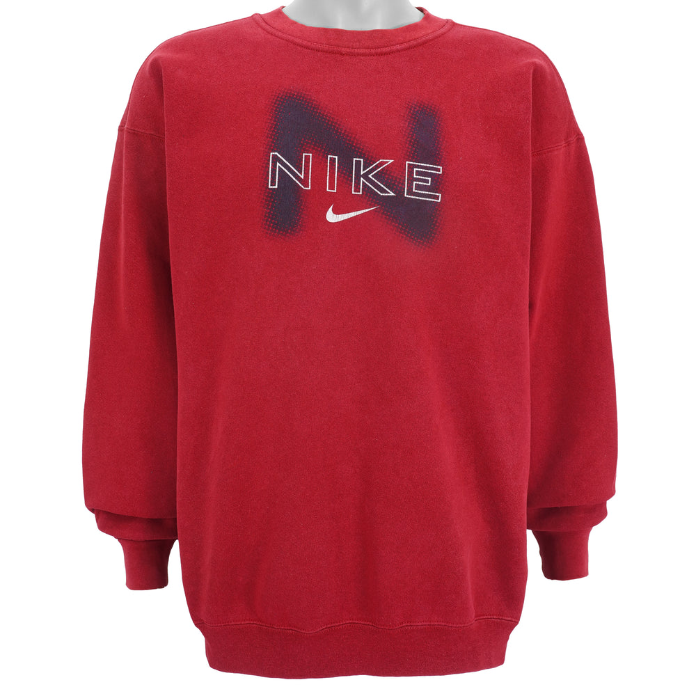 Nike - Red Big Spell-Out Crew Neck Sweatshirt 1990s Large Vintage Retro