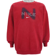 Nike - Red Big Spell-Out Crew Neck Sweatshirt 1990s Large Vintage Retro