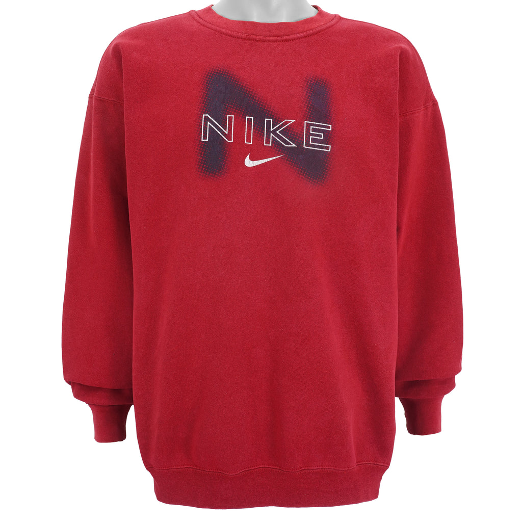 Nike - Red Big Spell-Out Crew Neck Sweatshirt 1990s Large Vintage Retro