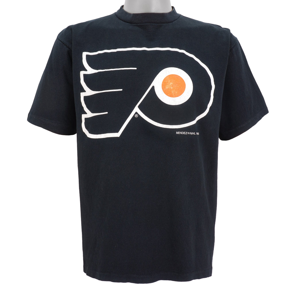 NHL (Mendez) - Philadelphia Flyers Big Spell-Out T-Shirt 1992 Large Vintage Retro Hockey