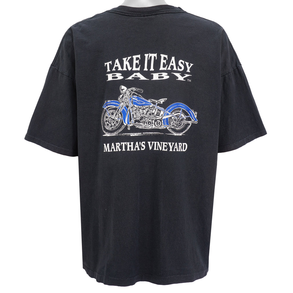 Harley Davidson - Black Marthas Vineyard Spell-Out T-Shirt 1991 XX-Large Vintage Retro