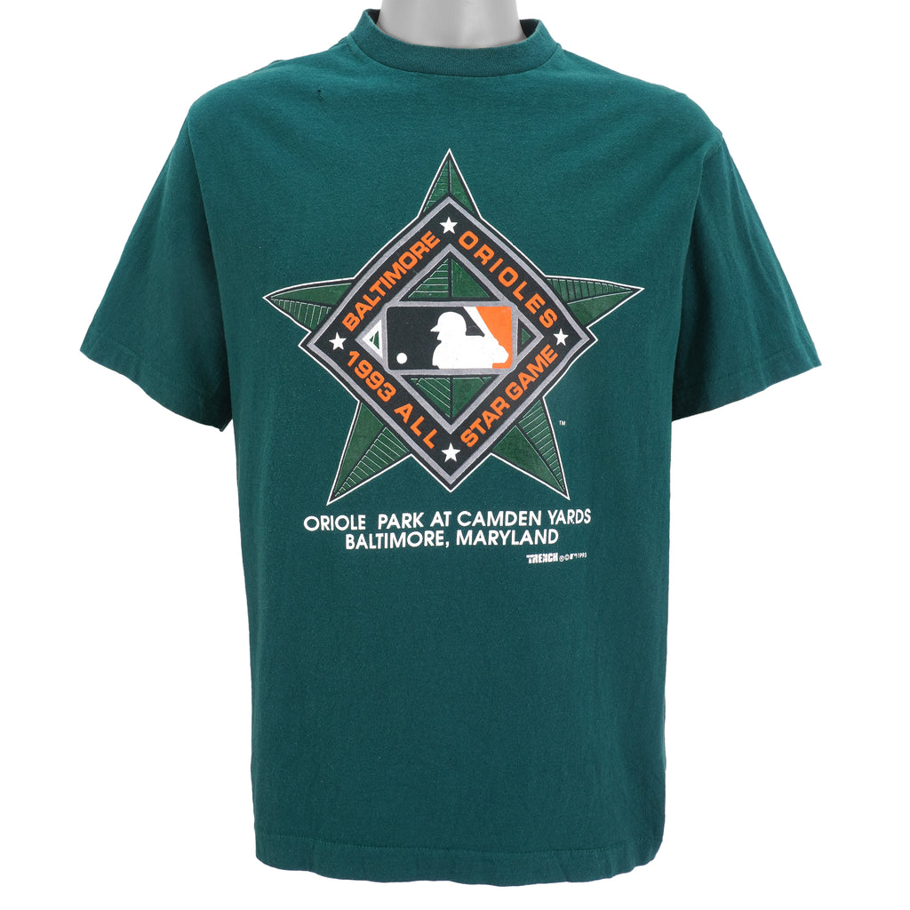 MLB (Trench) - Baltimore Orioles Spell-Out T-Shirt 1993 Large Vintage Retro Baseball