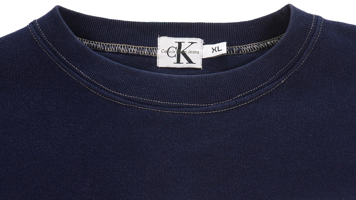 Calvin Klein - Blue Spell-Out Crew Neck Sweatshirt 1990s X-Large Vintage Retro