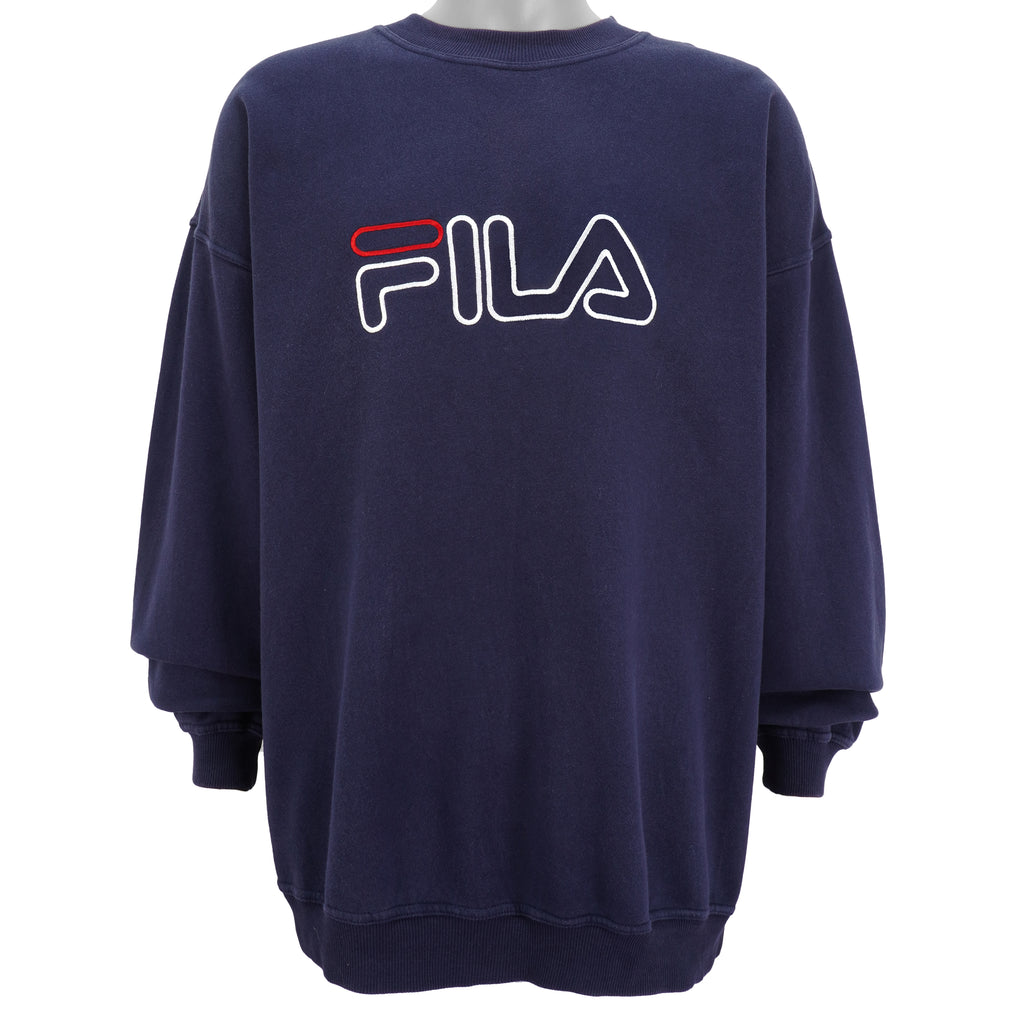 Fila - Blue Big Spell-Out Crew Neck Sweatshirt 1990s XX-Large Vintage Retro