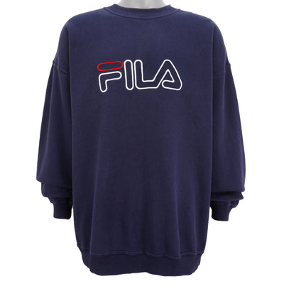 FILA - Blue Big Spell-Out Crew Neck Sweatshirt 1990s XX-Large