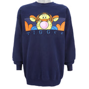 Disney - Blue Tigger Printed Crew Neck Sweatshirt 1990s Large Vintage Retro