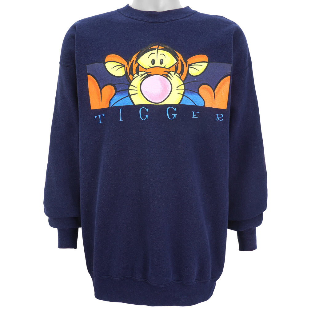 Disney - Blue Tigger Printed Crew Neck Sweatshirt 1990s Large Vintage Retro