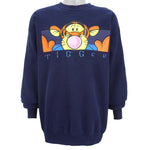 Disney - Blue Tigger Printed Crew Neck Sweatshirt 1990s Large Vintage Retro