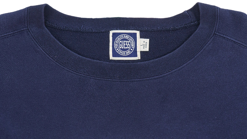 Guess - Dark Blue Spell-Out Crew Neck Sweatshirt 1990s Large Vintage Retro