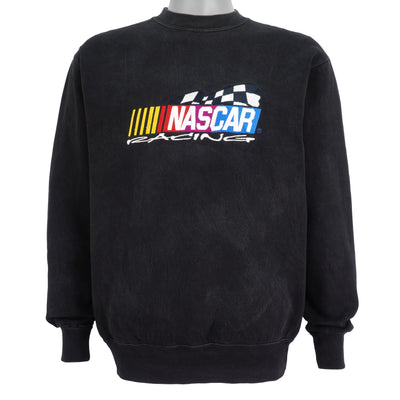 NASCAR (Kudzu) - Black Spell-Out Embroidered Crew Neck Sweatshirt 1990s Medium