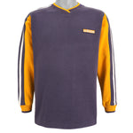 Adidas - Grey with Yellow V-Neck Sweatshirt 1990s Medium
