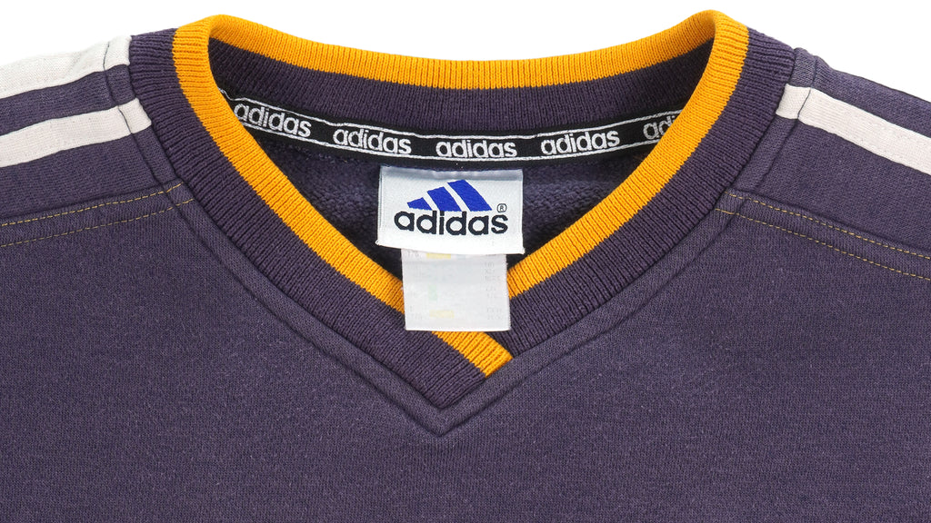 Adidas - Grey with Yellow V-Neck Sweatshirt 1990s Medium Vintage Retro