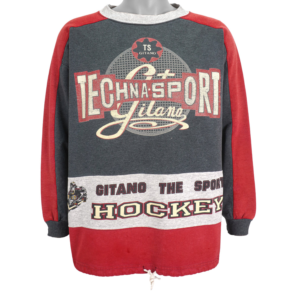 Vintage (Gitano) - Techna-sport Hockey Crew Neck Sweatshirt 1990s Large Vintage Retro Hockey
