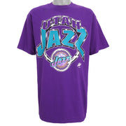NBA (Logo 7) - Utah Jazz Spell-Out T-Shirt 1990s X-Large Vintage Retro Basketball