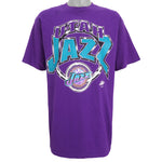 NBA (Logo 7) - Utah Jazz Spell-Out T-Shirt 1990s X-Large Vintage Retro Basketball
