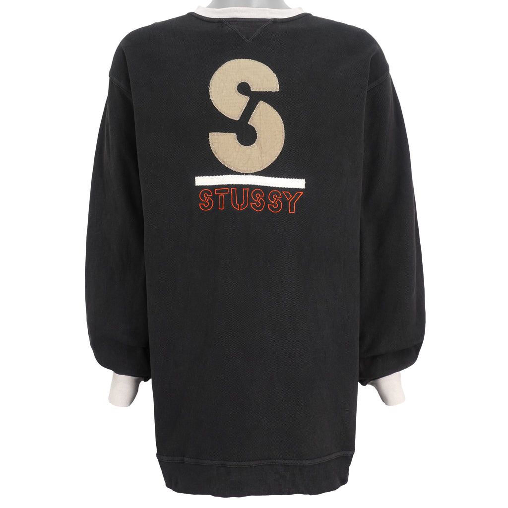 Stussy - Black Spell-Out Crew Neck Sweatshirt 1990s Medium Vintage Retro