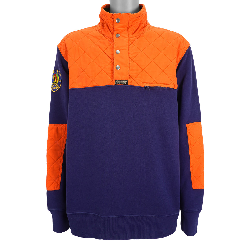 Ralph Lauren (Polo Sport) - Blue & Orange 1/4 Button Sweatshirt 1990s XX-Large Vintage Retro