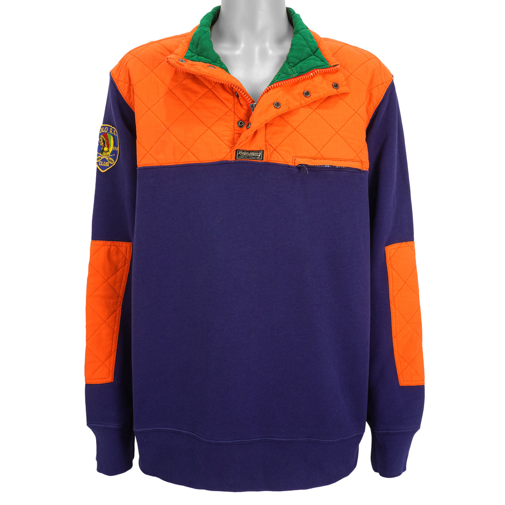 Ralph Lauren (Polo Sport) - Blue & Orange 1/4 Button Sweatshirt 1990s XX-Large