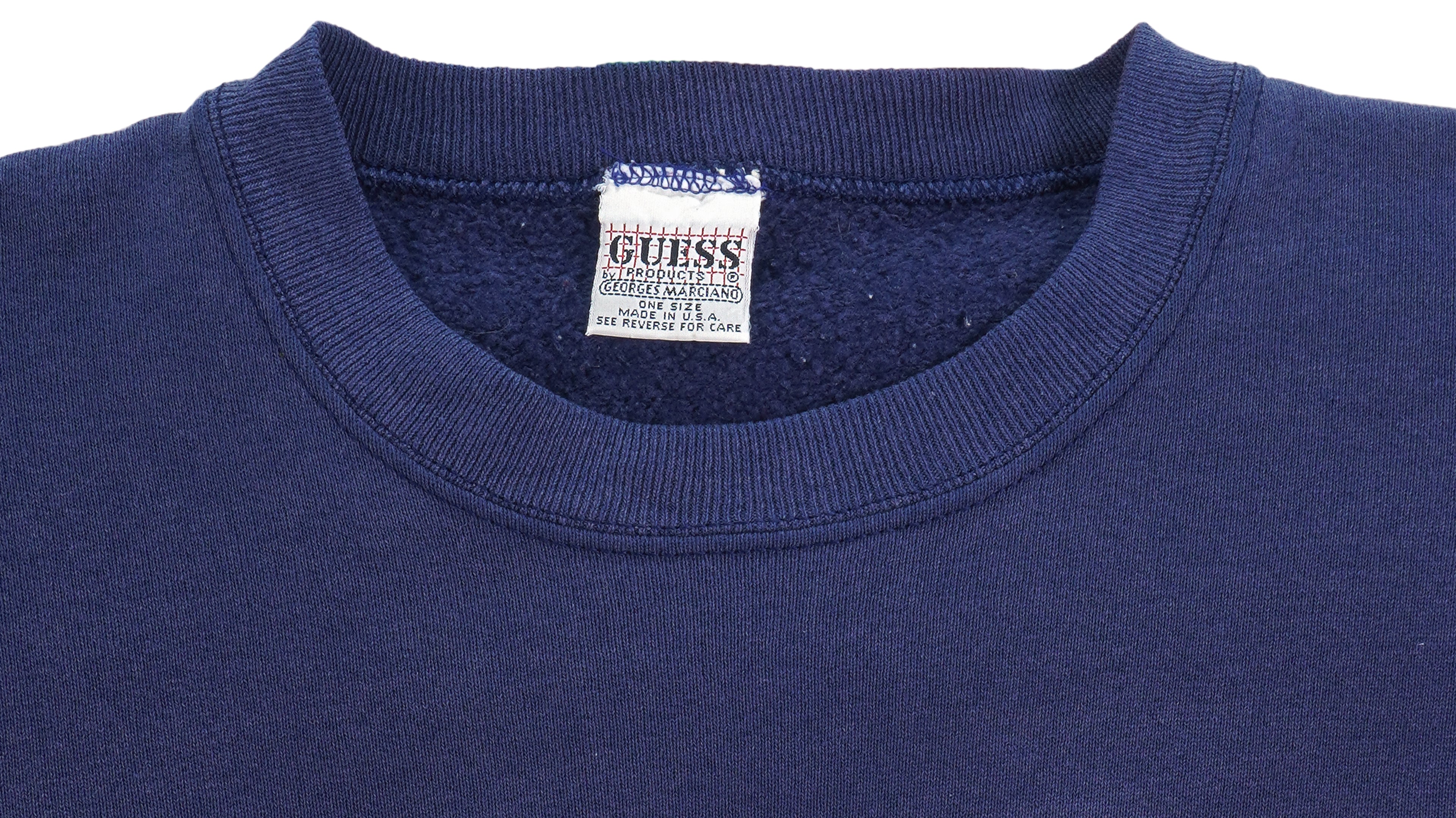 Guess - Blue Spell-Out Crew Neck Sweatshirt 1990s Medium Vintage Retro