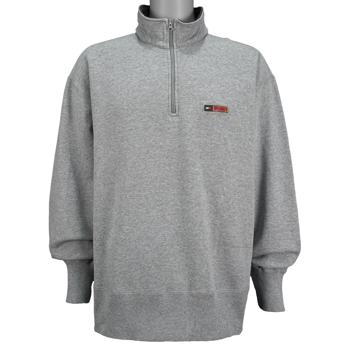 Tommy Hilfiger - Grey 085 Spell-Out 1/4 Zip Sweatshirt 1990s X-Large Vintage Retro