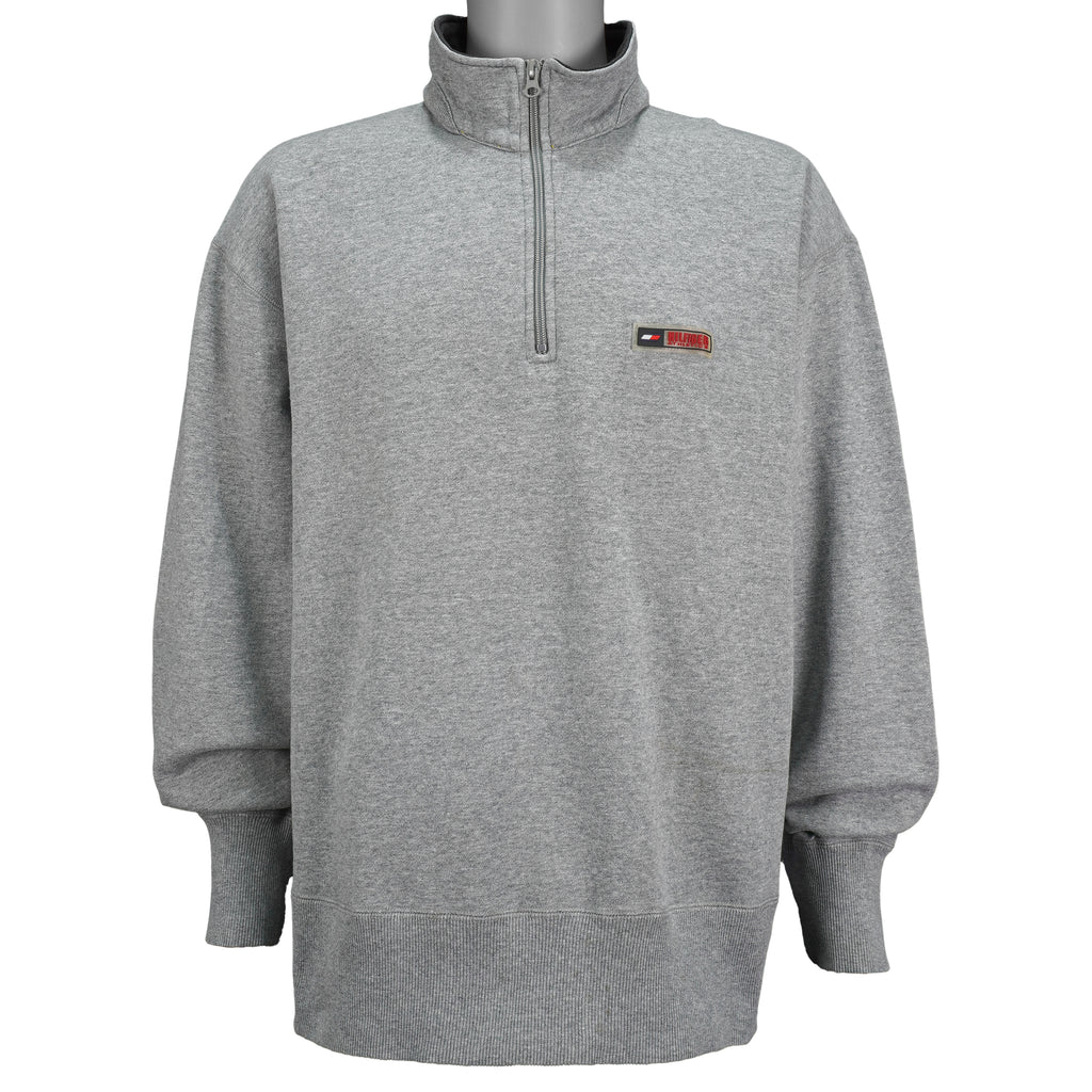 Tommy Hilfiger - Grey 085 Spell-Out 1/4 Zip Sweatshirt 1990s X-Large Vintage Retro