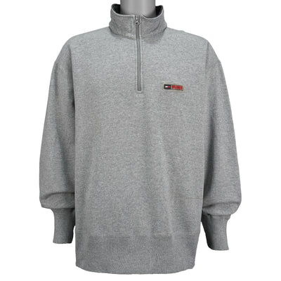 Tommy Hilfiger - Grey Athletics Spell-Out 1/4 Zip Sweatshirt 1990s X-Large