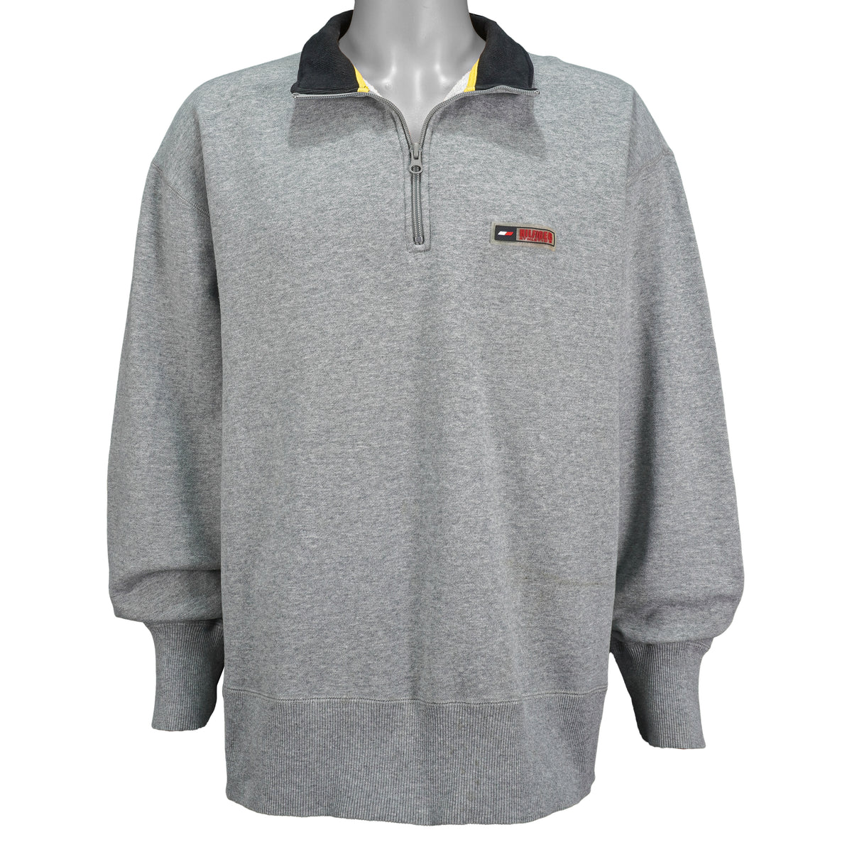 Tommy Hilfiger - Grey 085 Spell-Out 1/4 Zip Sweatshirt 1990s X-Large Vintage Retro