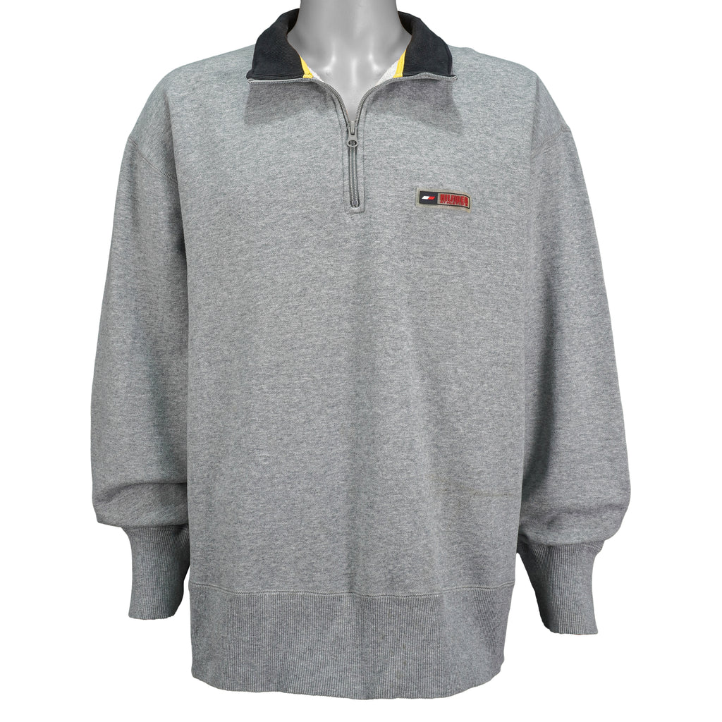Tommy Hilfiger - Grey 085 Spell-Out 1/4 Zip Sweatshirt 1990s X-Large Vintage Retro