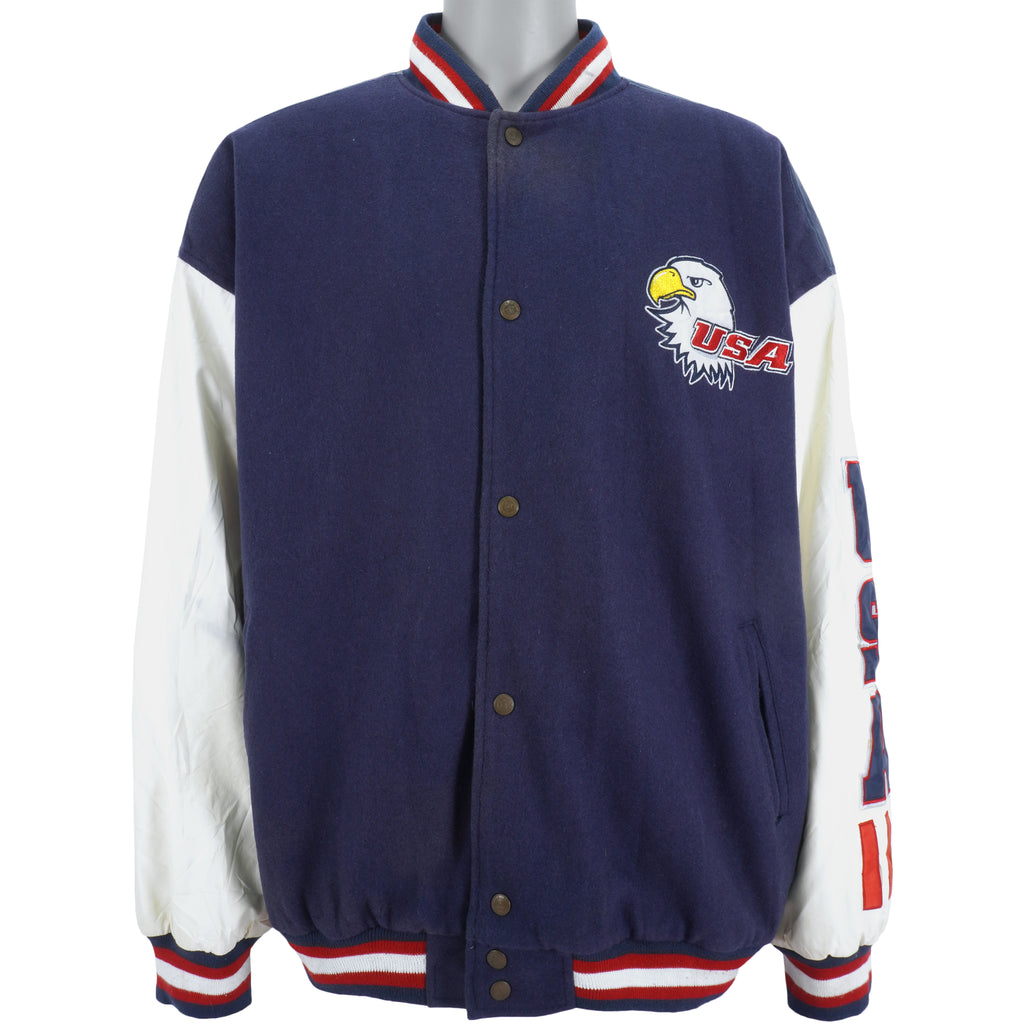 Vintage - USA, Flag & Eagle Wool Faux Leather Jacket 1990s XX-Large Vintage Retro